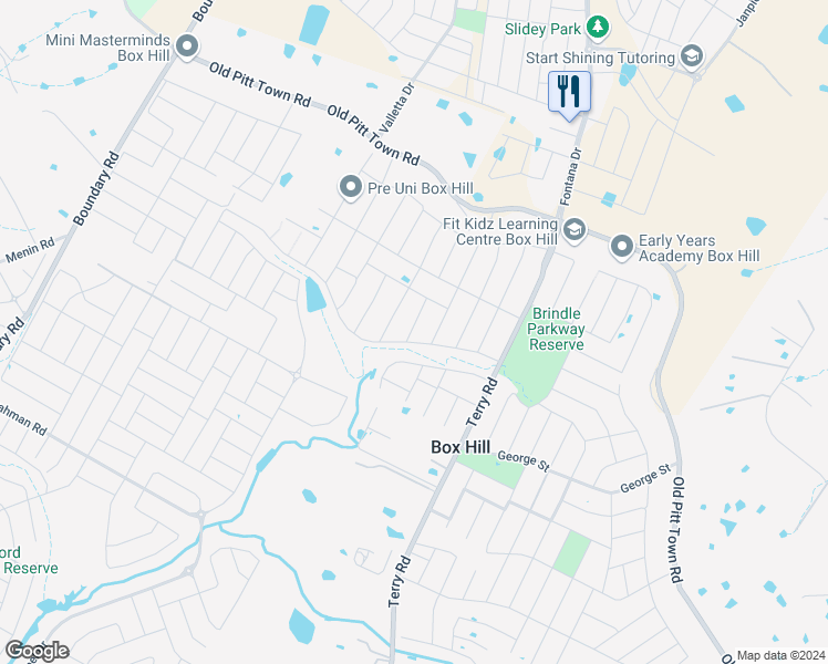 map of restaurants, bars, coffee shops, grocery stores, and more near 20 Pinto Street in Box Hill