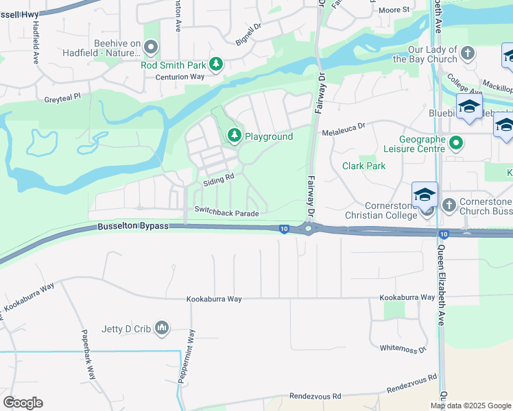 map of restaurants, bars, coffee shops, grocery stores, and more near Fettle Lane in West Busselton