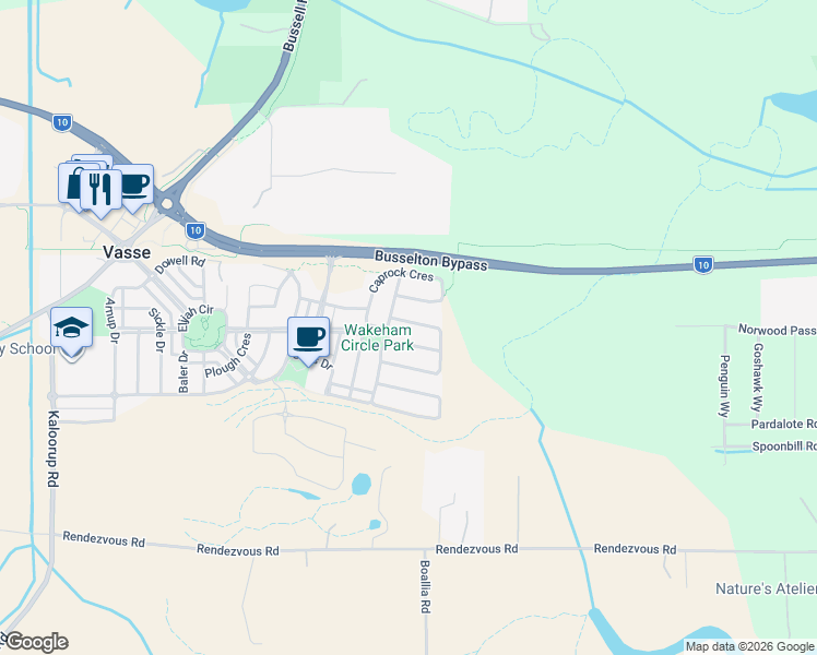 map of restaurants, bars, coffee shops, grocery stores, and more near 6 Egan Crescent in Vasse