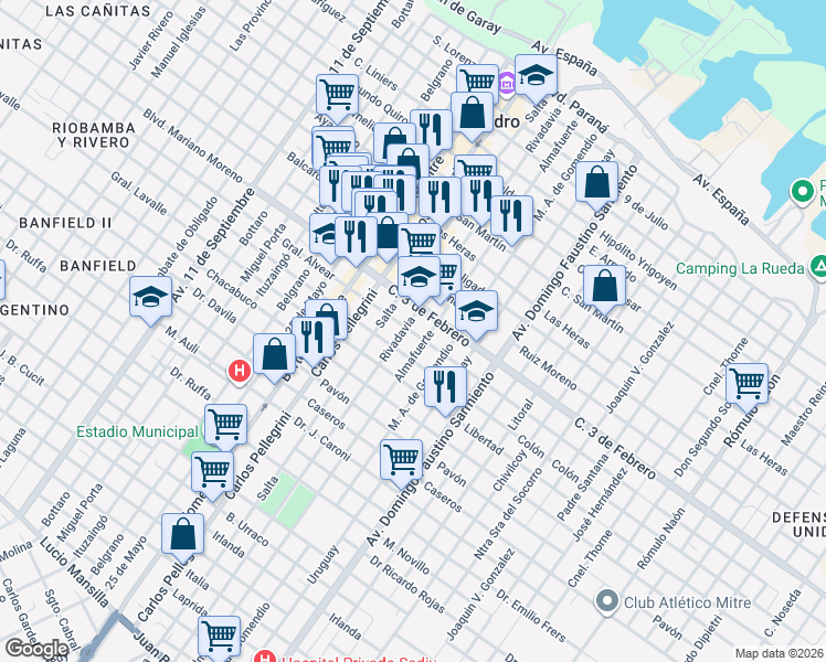 map of restaurants, bars, coffee shops, grocery stores, and more near 336 H. Pueyrredón in San Pedro