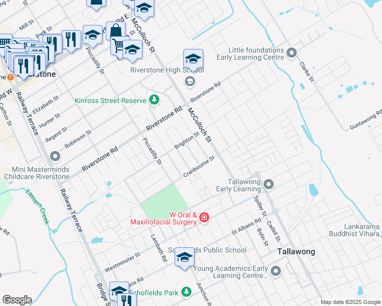 map of restaurants, bars, coffee shops, grocery stores, and more near 13 Sandringham Street in Riverstone