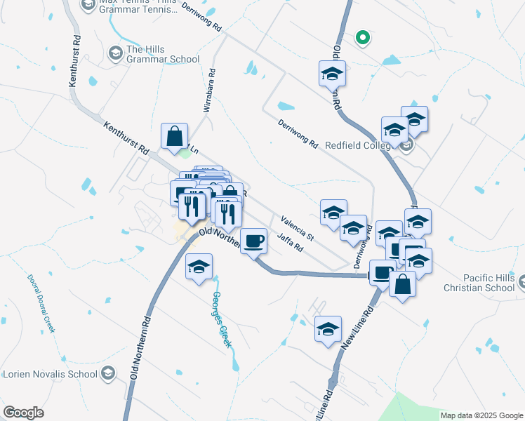 map of restaurants, bars, coffee shops, grocery stores, and more near 13 Valencia Street in Dural
