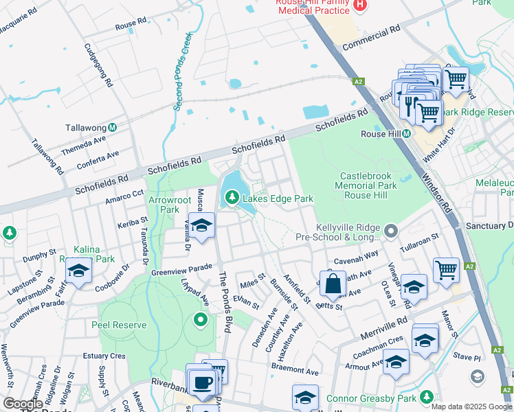 map of restaurants, bars, coffee shops, grocery stores, and more near 19 Sedona Glade in The Ponds