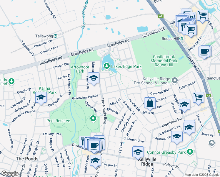 map of restaurants, bars, coffee shops, grocery stores, and more near 11 Nutmeg Fairway in The Ponds