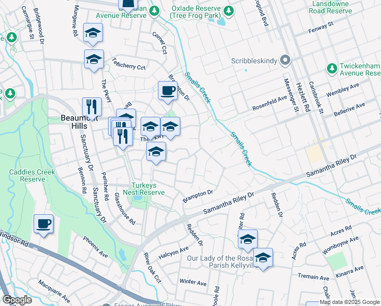 map of restaurants, bars, coffee shops, grocery stores, and more near 42 Tallowood Grove in Beaumont Hills