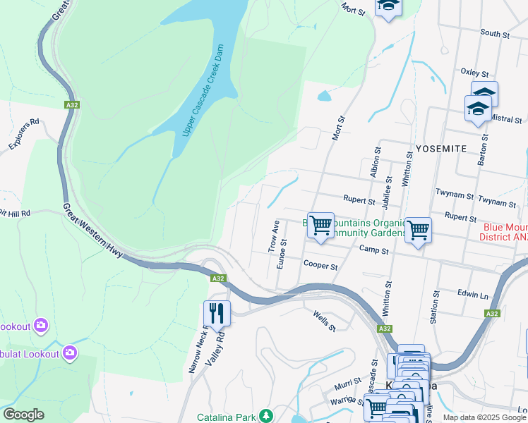 map of restaurants, bars, coffee shops, grocery stores, and more near 78 Fitzgerald Street in Katoomba
