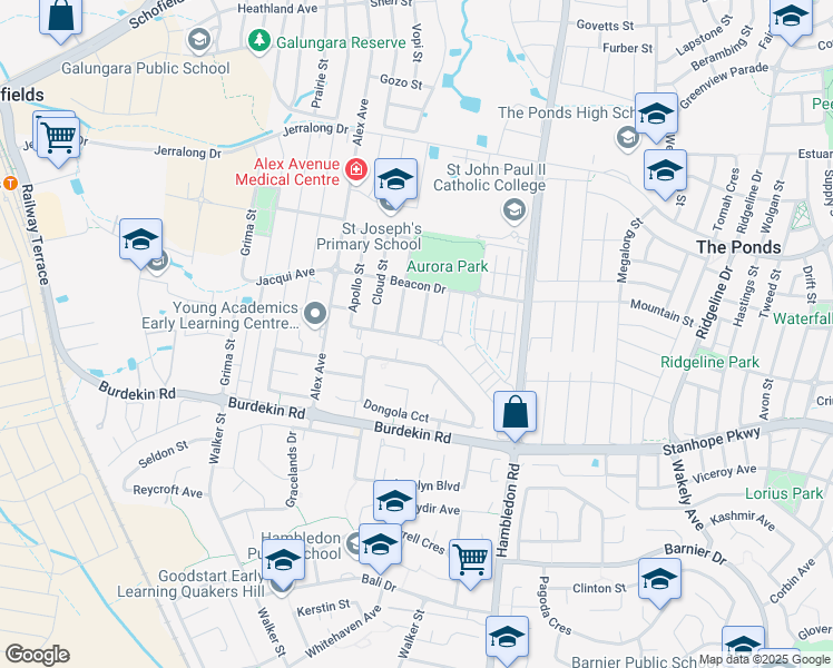 map of restaurants, bars, coffee shops, grocery stores, and more near 39 Daylight Street in Schofields