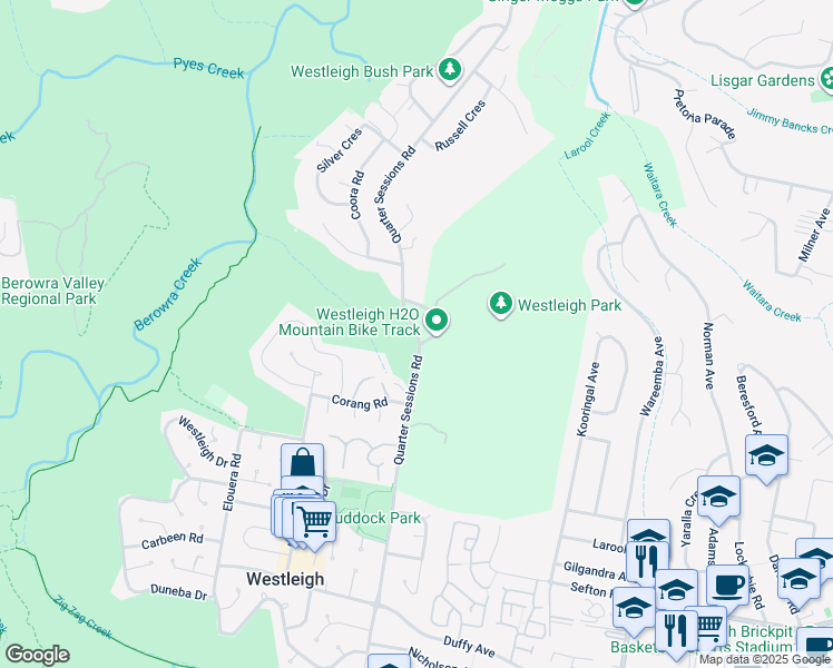 map of restaurants, bars, coffee shops, grocery stores, and more near Quarter Sessions Road in Westleigh