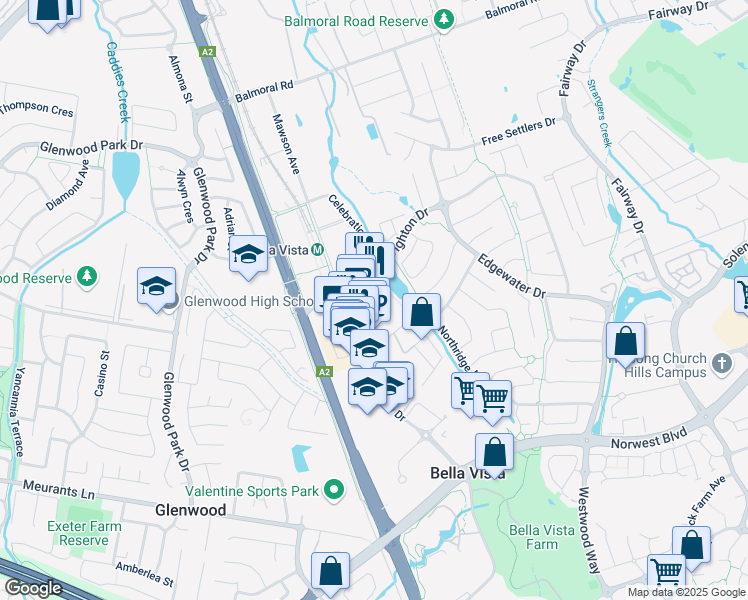 map of restaurants, bars, coffee shops, grocery stores, and more near 5 Celebration Drive in Bella Vista