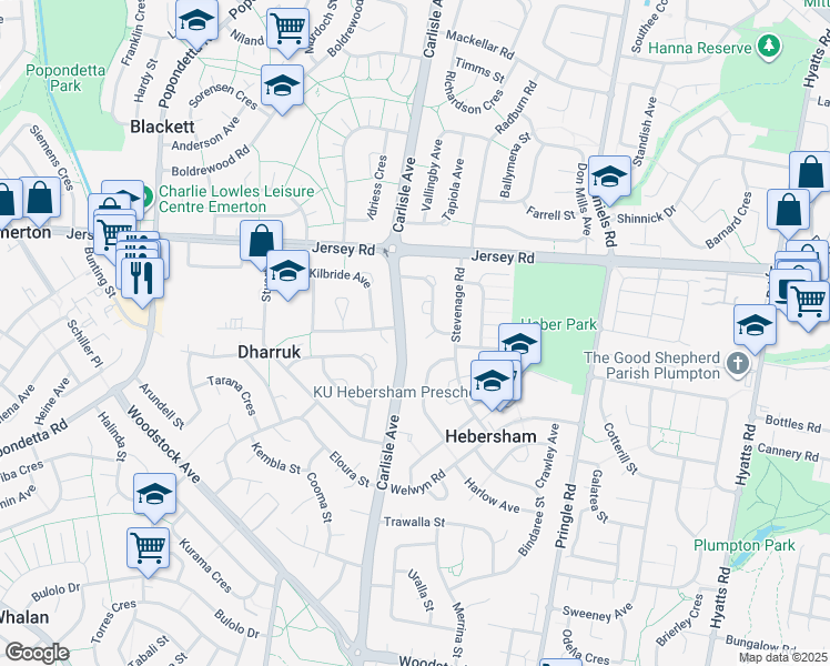 map of restaurants, bars, coffee shops, grocery stores, and more near 8 Dumul Close in Hebersham