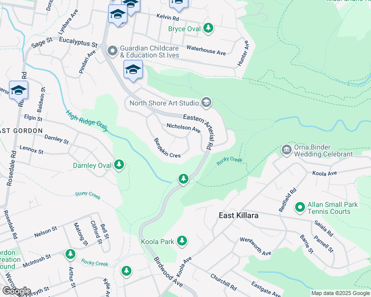 map of restaurants, bars, coffee shops, grocery stores, and more near 7 Burdekin Crescent in St Ives
