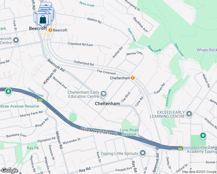 map of restaurants, bars, coffee shops, grocery stores, and more near The Promenade in Cheltenham