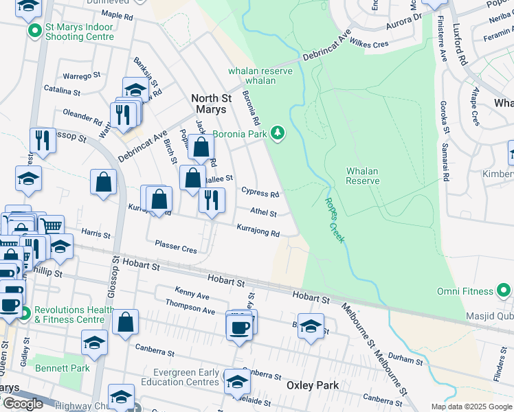 map of restaurants, bars, coffee shops, grocery stores, and more near 13 Athel Street in North Saint Marys