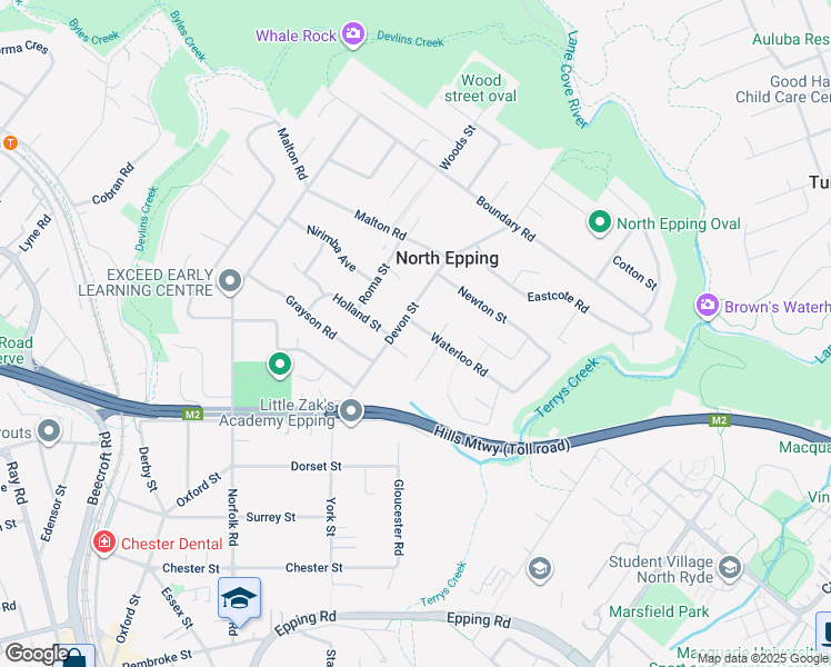 map of restaurants, bars, coffee shops, grocery stores, and more near 2 Waterloo Road in North Epping