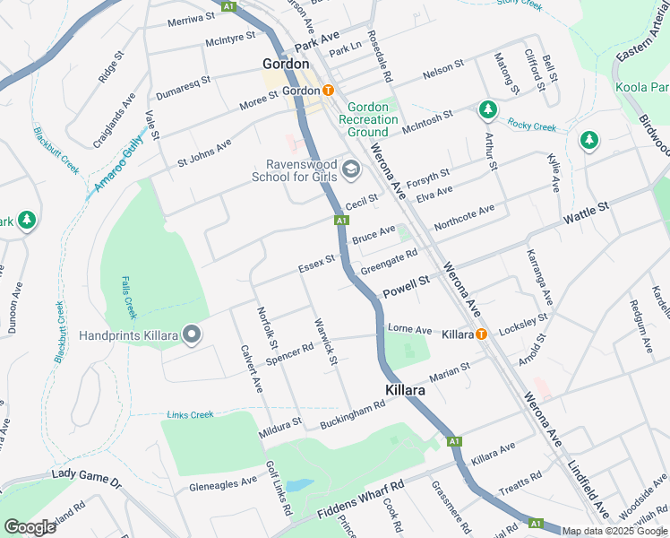 map of restaurants, bars, coffee shops, grocery stores, and more near 696 Pacific Highway in Killara