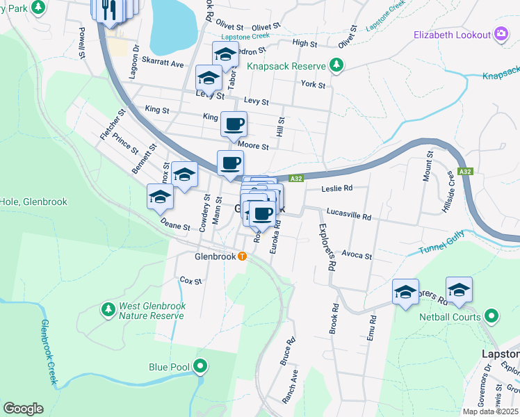 map of restaurants, bars, coffee shops, grocery stores, and more near in Glenbrook