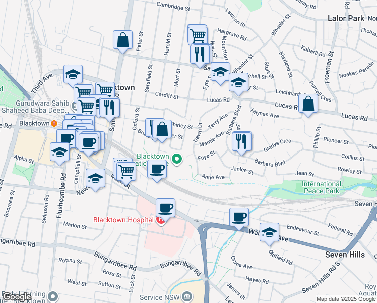 map of restaurants, bars, coffee shops, grocery stores, and more near 50 Dawn Drive in Seven Hills