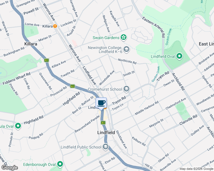 map of restaurants, bars, coffee shops, grocery stores, and more near 7 Havilah Road in Lindfield