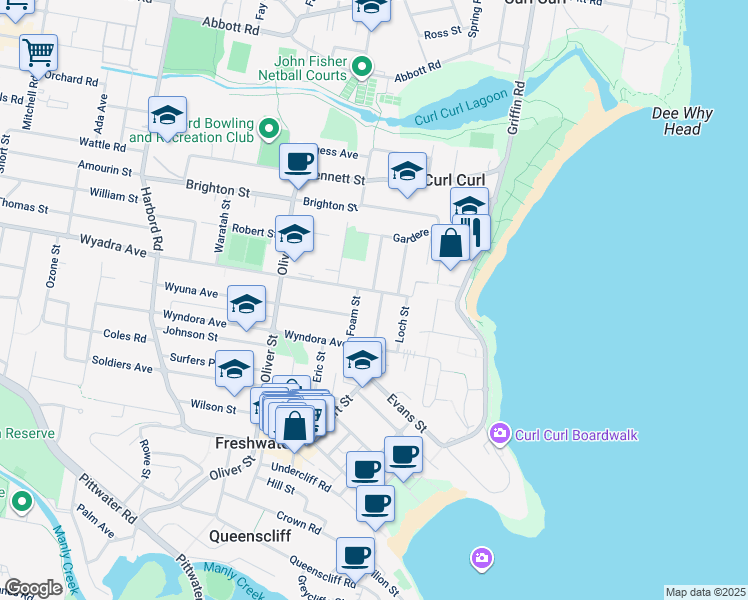 map of restaurants, bars, coffee shops, grocery stores, and more near 48 Carlton Street in Freshwater
