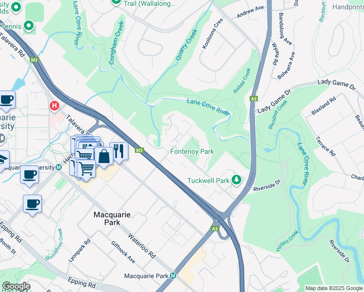 map of restaurants, bars, coffee shops, grocery stores, and more near 37 Khartoum Road in Macquarie Park