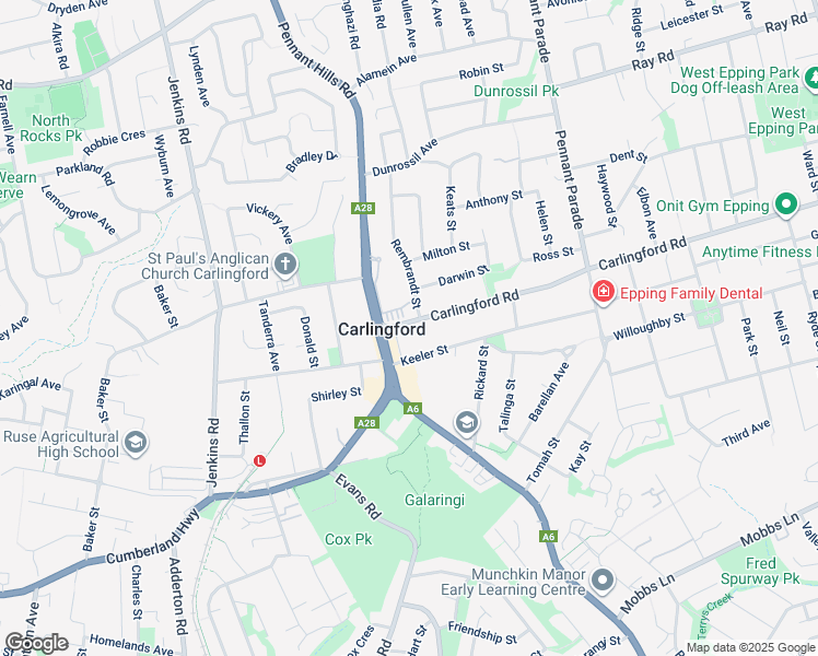 map of restaurants, bars, coffee shops, grocery stores, and more near 243 Carlingford Road in Carlingford