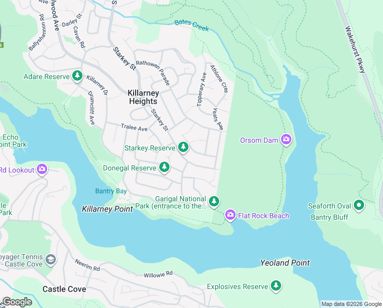 map of restaurants, bars, coffee shops, grocery stores, and more near 21 Shamrock Parade in Killarney Heights