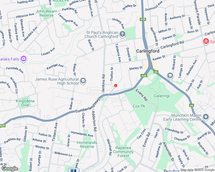 map of restaurants, bars, coffee shops, grocery stores, and more near 2 James Street in Carlingford