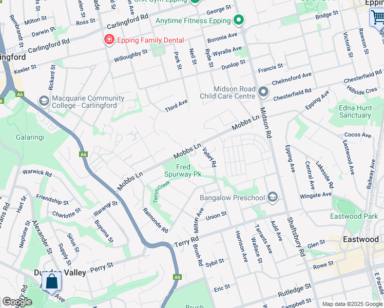 map of restaurants, bars, coffee shops, grocery stores, and more near 36 Mobbs Lane in Epping