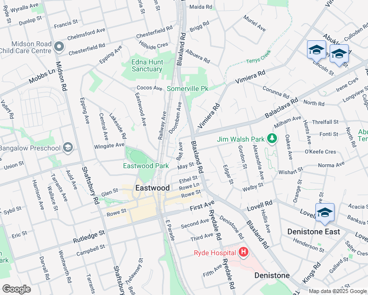 map of restaurants, bars, coffee shops, grocery stores, and more near 11 Ball Avenue in Eastwood