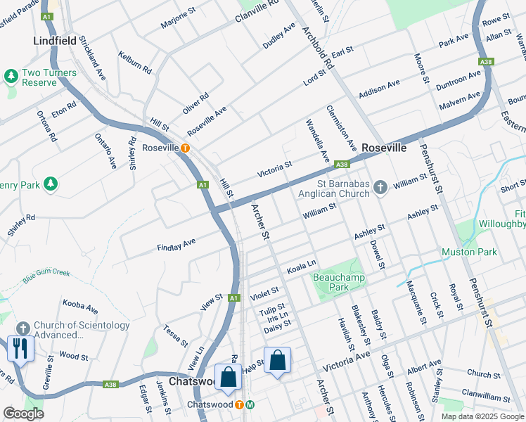 map of restaurants, bars, coffee shops, grocery stores, and more near 153 Archer Street in Roseville