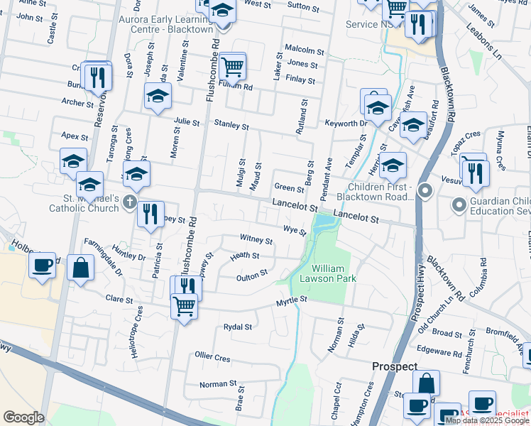 map of restaurants, bars, coffee shops, grocery stores, and more near 5 Tenby Street in Blacktown