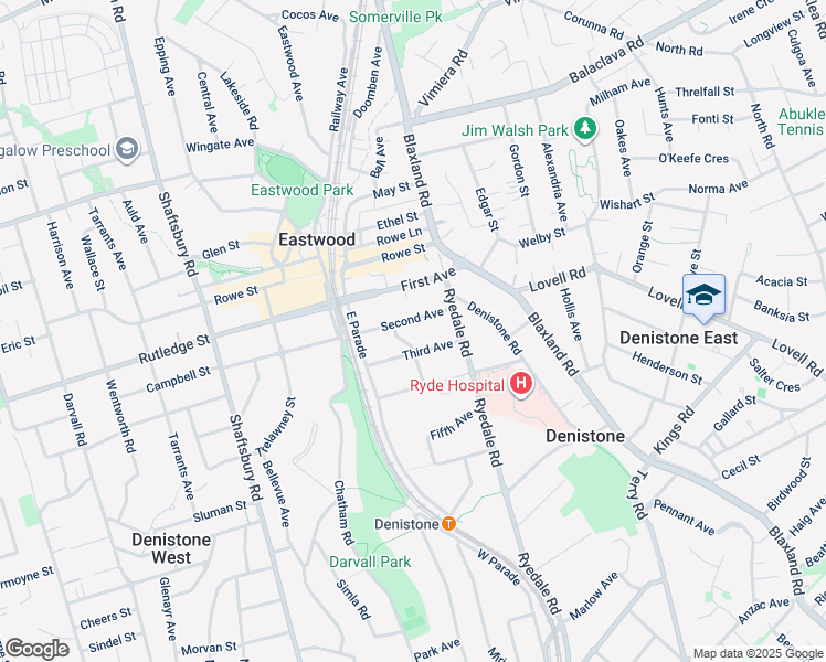 map of restaurants, bars, coffee shops, grocery stores, and more near 9 Second Avenue in Eastwood