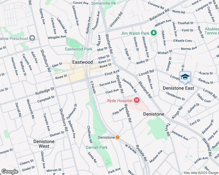 map of restaurants, bars, coffee shops, grocery stores, and more near 9 Second Avenue in Eastwood
