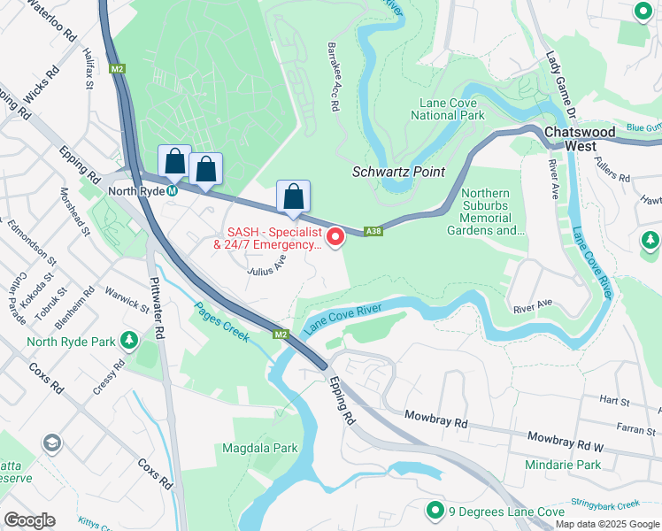 map of restaurants, bars, coffee shops, grocery stores, and more near 2 Richardson Place in North Ryde