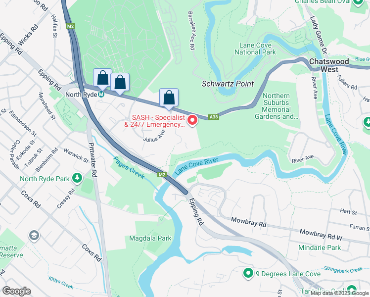 map of restaurants, bars, coffee shops, grocery stores, and more near 3 Richardson Place in North Ryde