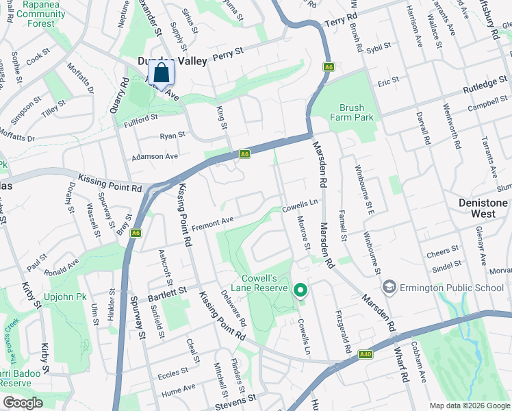 map of restaurants, bars, coffee shops, grocery stores, and more near 7 Fremont Avenue in Ermington