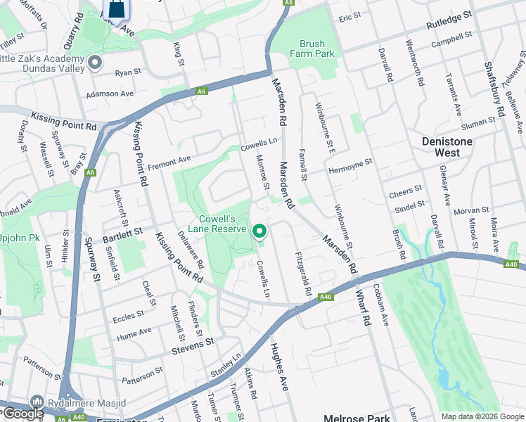 map of restaurants, bars, coffee shops, grocery stores, and more near 33 Monroe Street in Ermington
