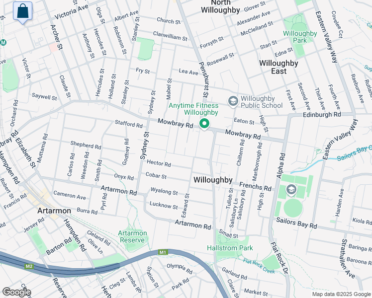 map of restaurants, bars, coffee shops, grocery stores, and more near 17 Penkivil Street in Willoughby