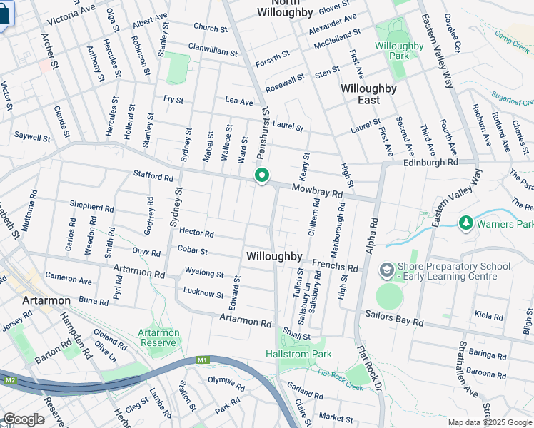 map of restaurants, bars, coffee shops, grocery stores, and more near 636 Willoughby Road in Willoughby