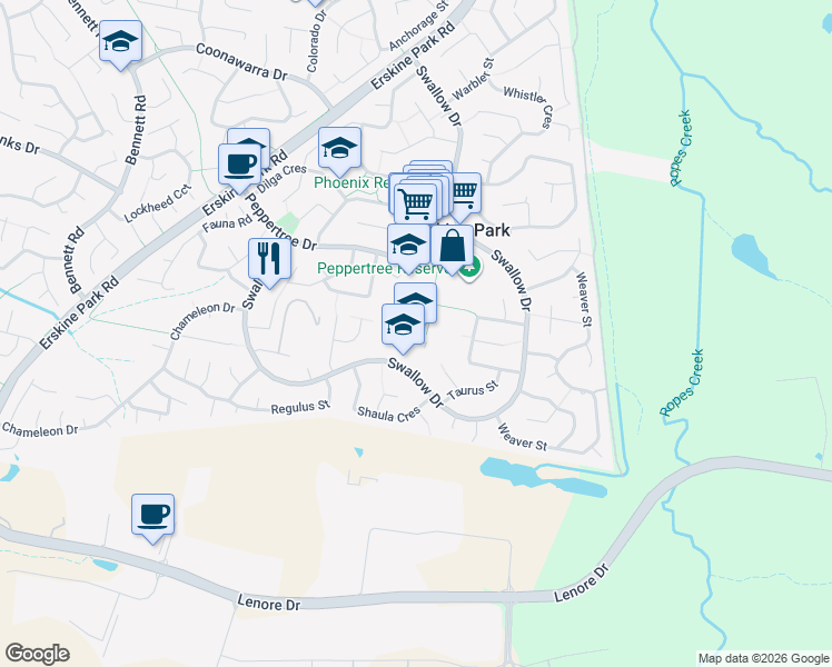 map of restaurants, bars, coffee shops, grocery stores, and more near 78 Swallow Drive in Erskine Park