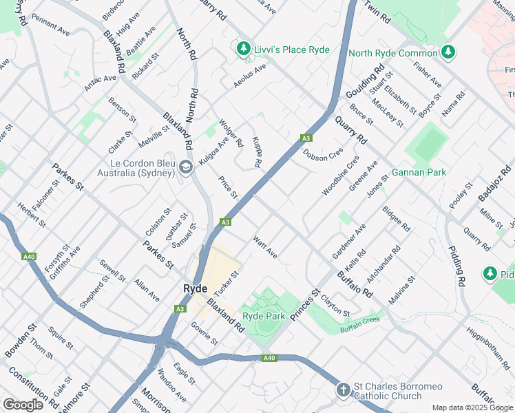 map of restaurants, bars, coffee shops, grocery stores, and more near 246 Buffalo Road in Ryde