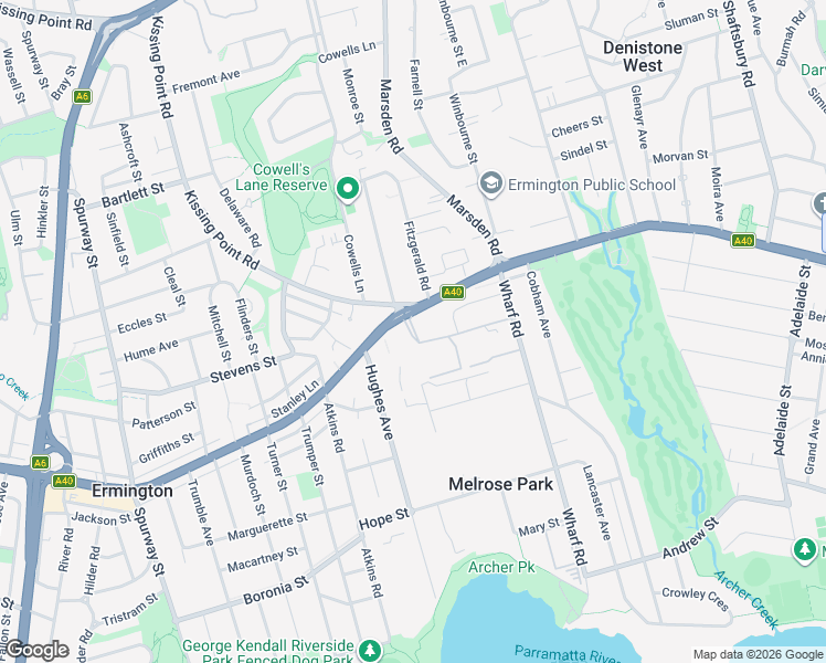 map of restaurants, bars, coffee shops, grocery stores, and more near Bundil Boulevard in Melrose Park