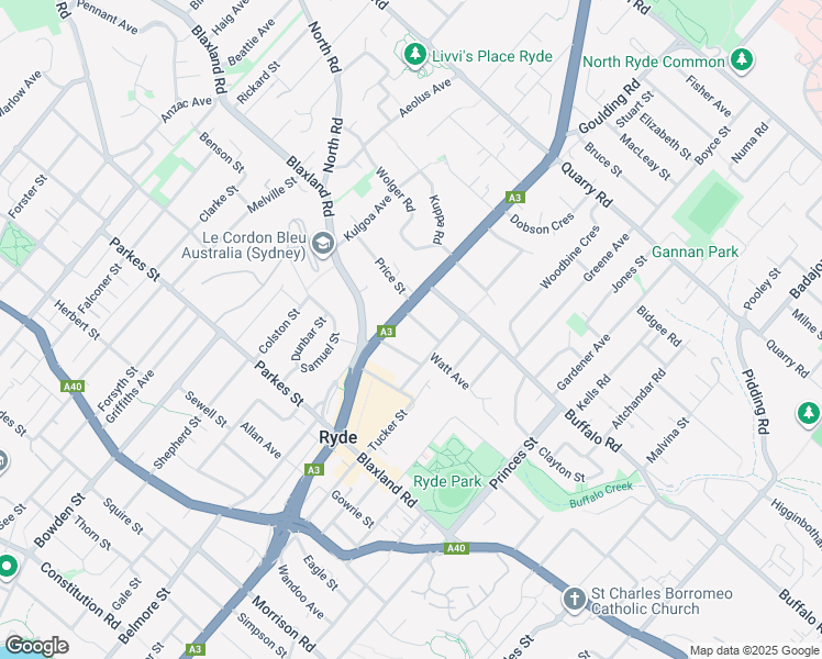 map of restaurants, bars, coffee shops, grocery stores, and more near 5 Isabel Street in Ryde