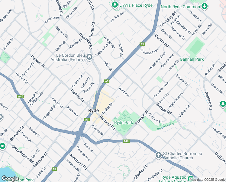 map of restaurants, bars, coffee shops, grocery stores, and more near 12 Smith Street in Ryde