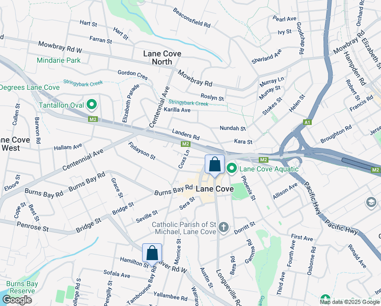 map of restaurants, bars, coffee shops, grocery stores, and more near 27 Birdwood Avenue in Lane Cove