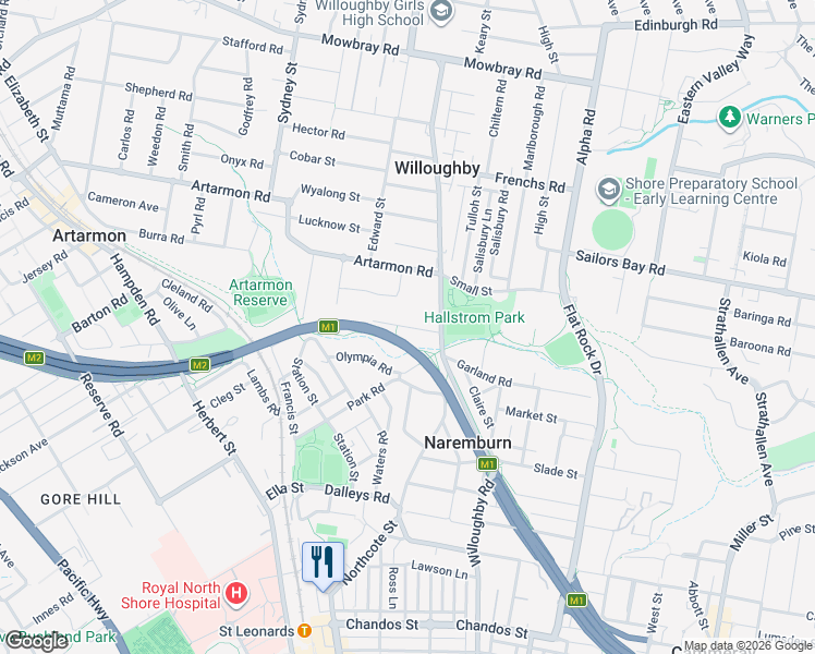 map of restaurants, bars, coffee shops, grocery stores, and more near 5 Walter Street in Willoughby