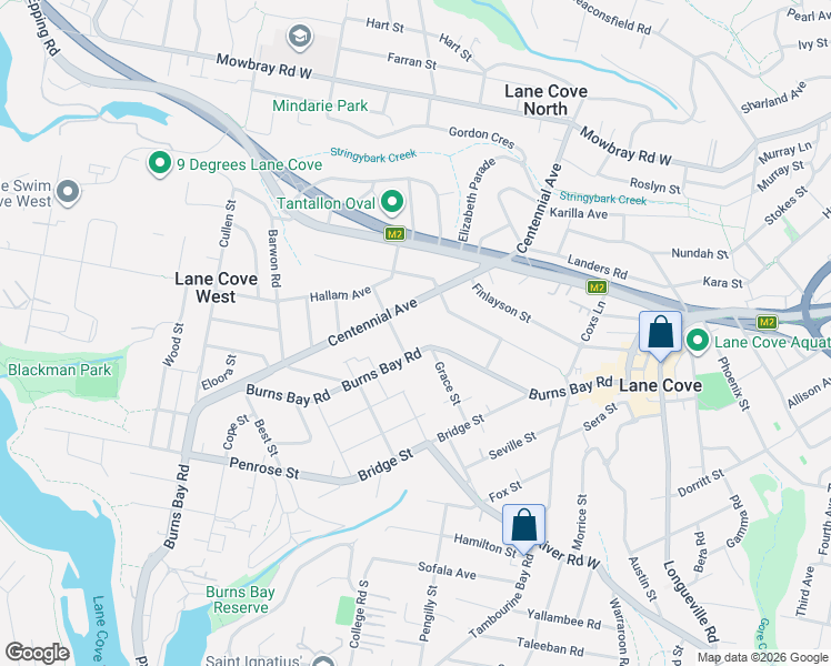 map of restaurants, bars, coffee shops, grocery stores, and more near 127 Burns Bay Road in Lane Cove