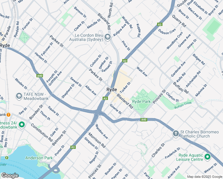 map of restaurants, bars, coffee shops, grocery stores, and more near in Ryde