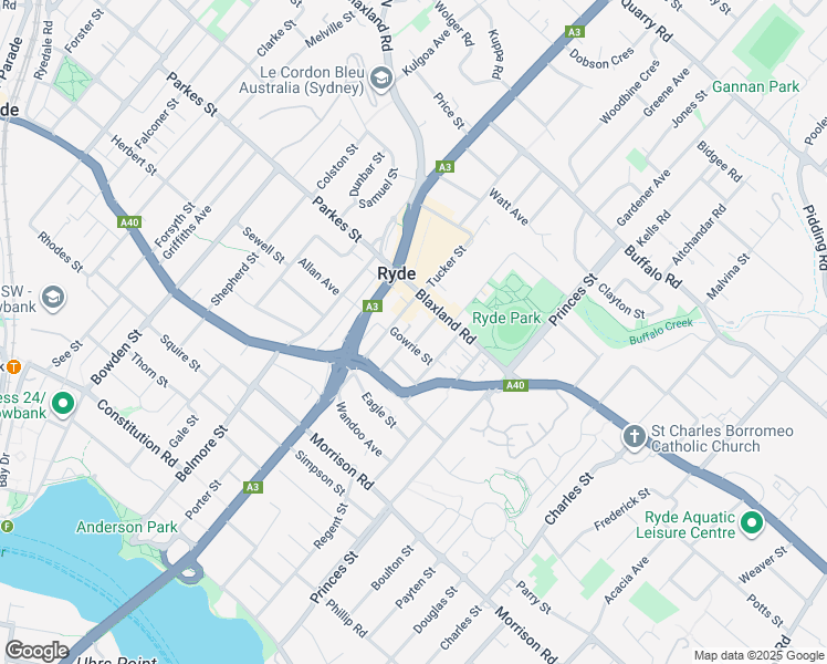 map of restaurants, bars, coffee shops, grocery stores, and more near 13 Edward Street in Ryde