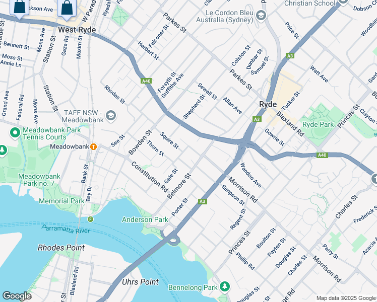 map of restaurants, bars, coffee shops, grocery stores, and more near 4 Sutherland Avenue in Ryde